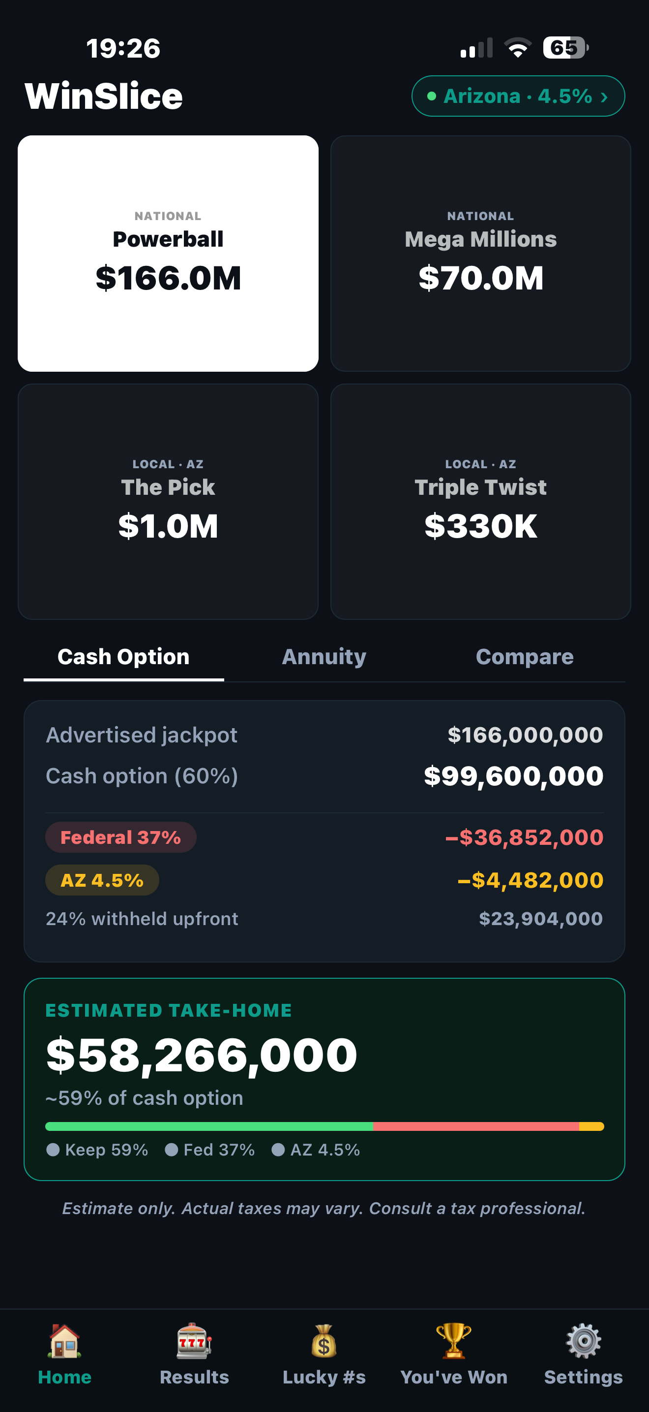 Tax Calculator screen